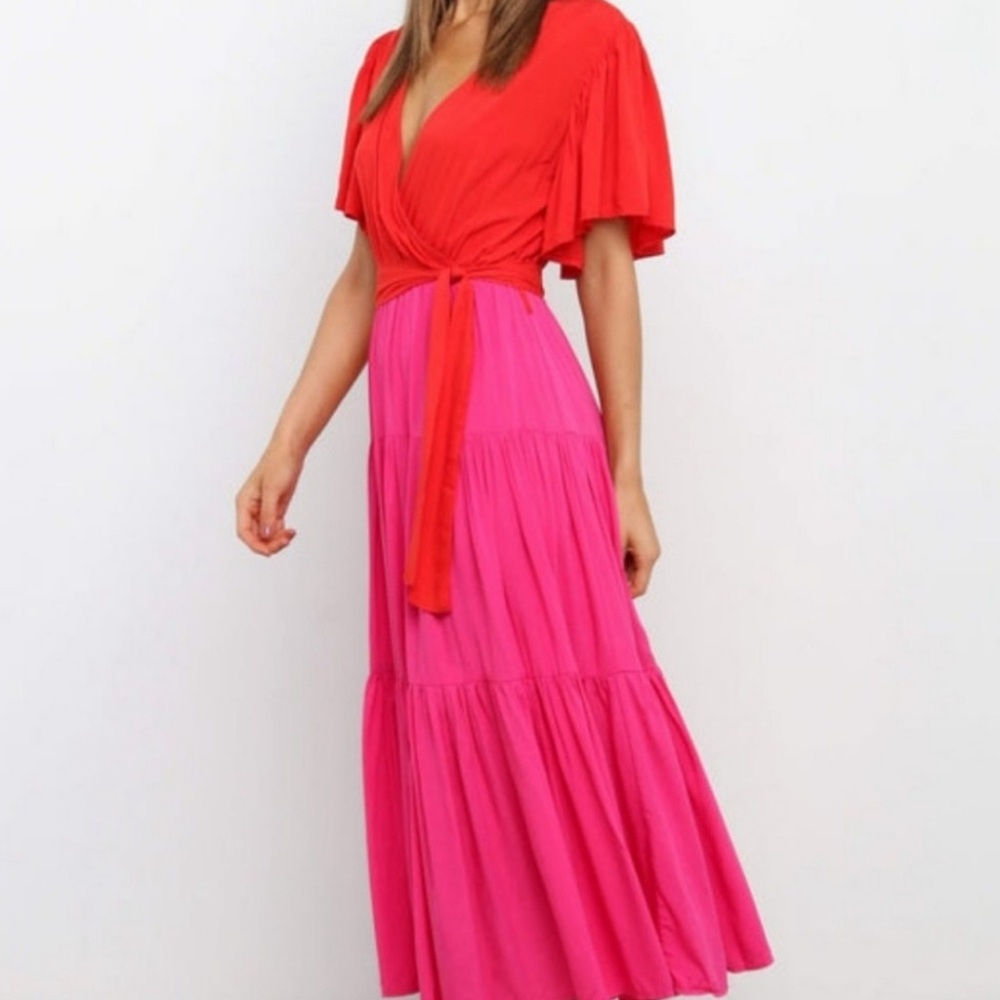Princess Polly babis Red and Pink color block dress